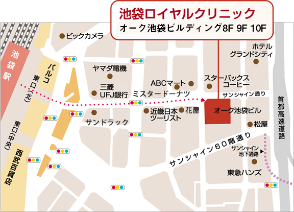 アクセス 周辺地図 池袋ロイヤルクリニック 東京都豊島区池袋にある人間ドック 健診施設